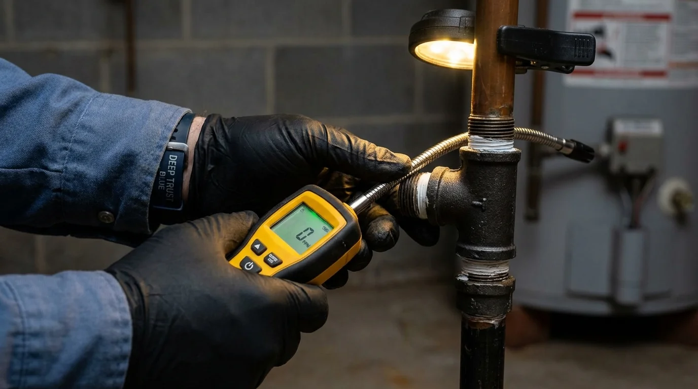 Gas leak detection with electronic sniffer by Johns Plumbing LLC in San Andreas