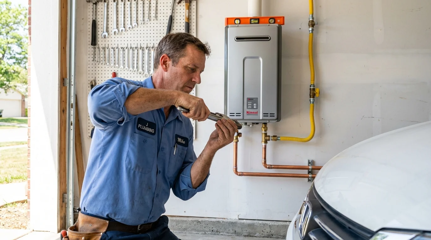 Tankless water heater installation by a Johns Plumbing LLC plumber in San Andreas